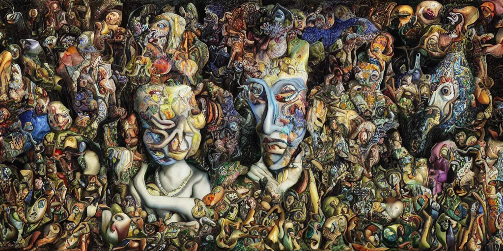 Prompt: I have 10,000 eyes and each is named suffering painted by salidor dali, by raqib shaw, by MC Escher