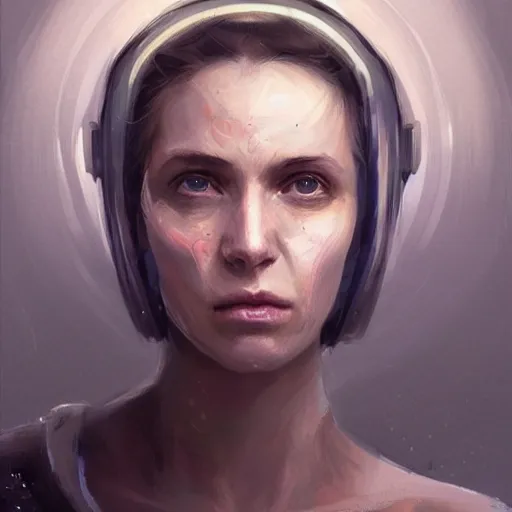 Image similar to portrait of a woman by greg rutkowski, she is about 3 0 years old, slavic, pretty, blond hair with two strans around her face, devastated expression, helplessness and denial, she is wearing a futuristic space gear, highly detailed portrait, digital painting, artstation, concept art, smooth, sharp foccus ilustration, artstation hq.