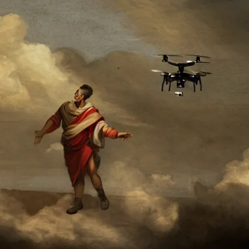 Image similar to julius caesar flying a drone