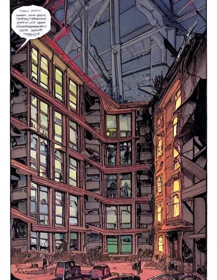 Prompt: comic book page, solarpunk utopia, by Luc Schuiten