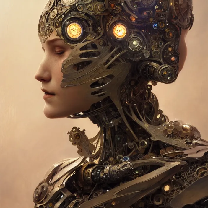 Image similar to organic cyborg, raku, diffuse lighting, fantasy, intricate, elegant, highly detailed, lifelike, photorealistic, digital painting, artstation, illustration, concept art, smooth, sharp focus, art by John Collier and Albert Aublet and Krenz Cushart and Artem Demura and Alphonse Mucha