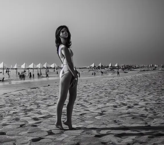 Image similar to photo of lido di ostia, cinematic color grading, various poses, soft light, faded colors, well framed, sharp focus, 8 k