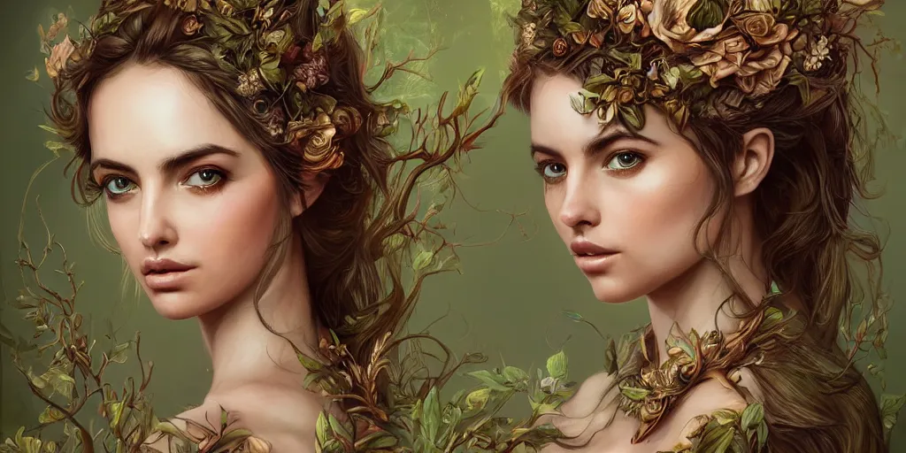 Prompt: ana de armas as a wood fairy, fantasy, intricate, elegant, highly detailed, digital painting, trending on artstation, digital illustration, in the style of Stanley Artgerm