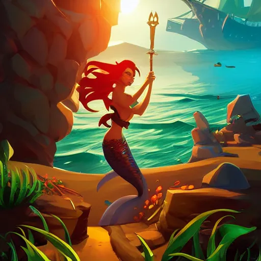 Image similar to painting mermaid treasure on sea of thieves game avatar hero smooth face median photoshop filter cutout vector, behance hd by jesper ejsing, by rhads, makoto shinkai and lois van baarle, ilya kuvshinov, rossdraws global illumination