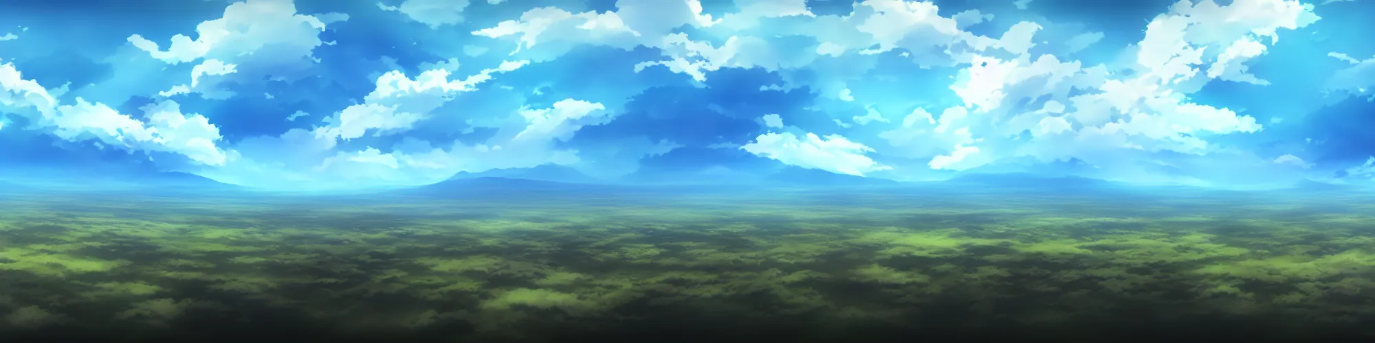 Image similar to panorama view of the sky. matte painting, anime, studio ghibli. professional digital painting, artstation, concept art, smooth, beautiful, cinematic. no mountains and trees.