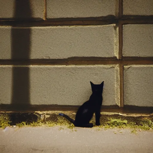 Image similar to medium - shot of a blurry cat silhouette at the wall in the street, colours, polaroid photo