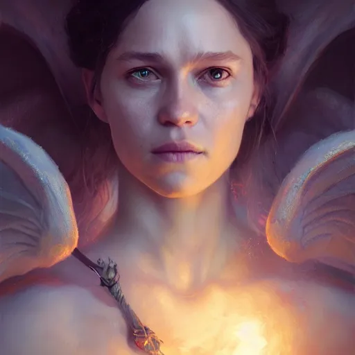 Prompt: the mother of dragons, beautiful oil painting, high detail, oil painting, greg rutkowski, charlie bowater, beeple, unreal 5, daz, hyperrealistic, octane render, rpg portrait, dynamic lighting, fantasy art, beautiful face