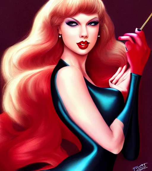 Prompt: Taylor Swift cosplaying as jessica rabbit, by artgerm, WLOP, deviantart