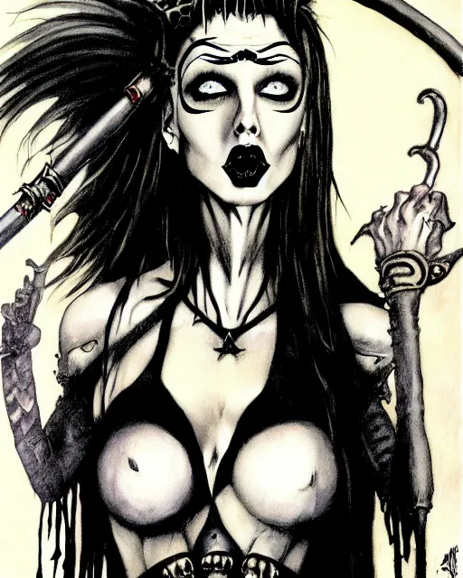 Prompt: portrait of a skinny punk goth magician by simon bisley, john blance, frank frazetta, fantasy, barbarian, hardcore