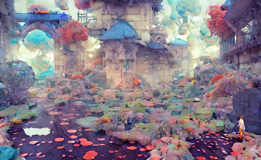 Image similar to tiled room squared waterway, fantasy. intricate, amazing composition, colorful watercolor, by ruan jia, by maxfield parrish, by marc simonetti, by hikari shimoda, by robert hubert, by zhang kechun, illustration, gloomy