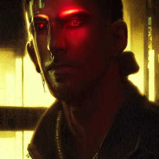 Image similar to cyberpunk, closeup portrait of a washed up cyberpunk hacker, dramatic light, city background, sunset, dystopian setting, high contrast, sharp, neuromancer, henry dorsett case, painted by stanley lau, painted by greg rutkowski, painted by stanley artgerm, digital art, trending on artstation