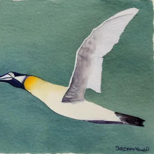 Prompt: a watercolour of a gannet by Darren woodhead