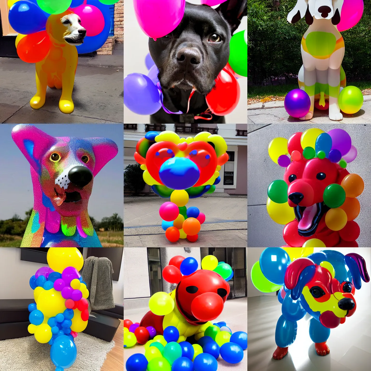 Prompt: dog made out of colorful balloons, glossy, mirror like surface