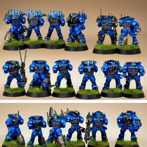 Image similar to Epic battle, Ultramarines vs space Orcs, 80s style