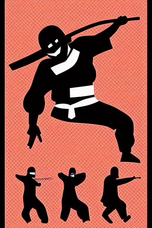 Image similar to a vector based illustration about a gangster ninja the style of pop art, negative space is mandatory, no gradients, black ink on white background, smooth curves, vector spline curve style