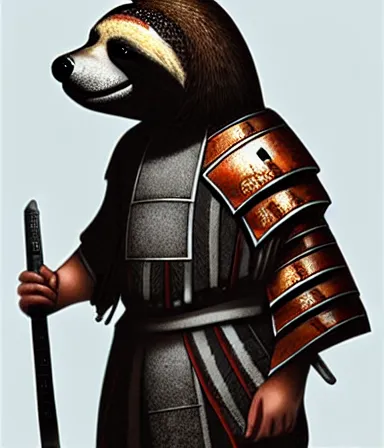 Image similar to photorealistic illustration of anthropomorphic sloth in traditional samurai armor : : digital art, concept art, character development