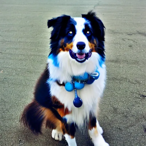 Image similar to photo of an Australian Shepherd with cool blue eyes, award winning photography