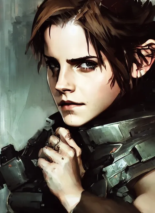 Prompt: emma watson wearing metal gear armor dramatic lighting cinematic cinematic lighting art by Richard Schmid by Yoji Shinkawa by greg rutkowski by Sandra Chevrier by Jeremy Lipking