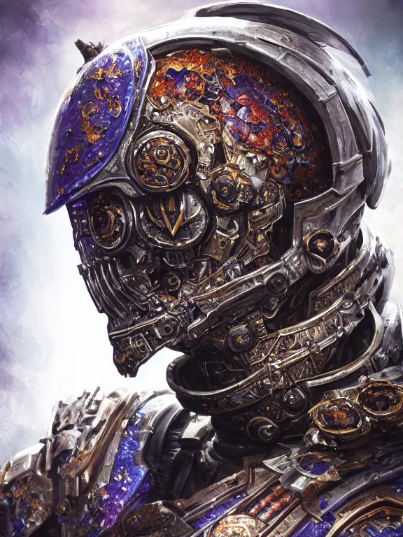 Prompt: portrait art of 8k ultra realistic undead space marine queen , ornate intricate smashed galaxy helmet , detailed intricate ornate armour,blade runner, cybernetic, full of colour, cinematic lighting, battered, trending on artstation, 4k, hyperrealistic, focused, extreme details,unreal engine 5, cinematic, masterpiece, art by ayami kojima, giger