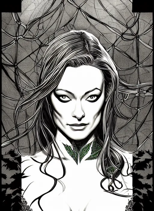 Prompt: symmetry concpet art, full shot, traditional ink, sketch, of olivia wilde as poison ivy, line sketch, intricate, elegant, highly detailed, monochrome, digital painting, artstation, concept art, sharp focus, illustration, art by borderlands 3 and peter polach