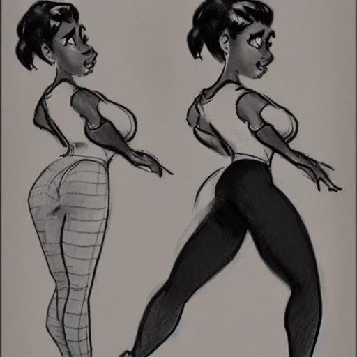 Image similar to milt kahl sketch of thick cuban girl wearing black yoga pants