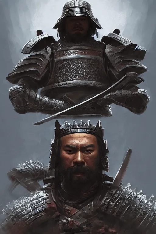 Image similar to mugshot, portrait of a legendary Samurai in full armor, dramatic lighting, cinematic, establishing shot, extremly high detail, photo realistic, cinematic lighting, post processed, concept art, artstation, matte painting, style by eddie mendoza, raphael lacoste, alex ross