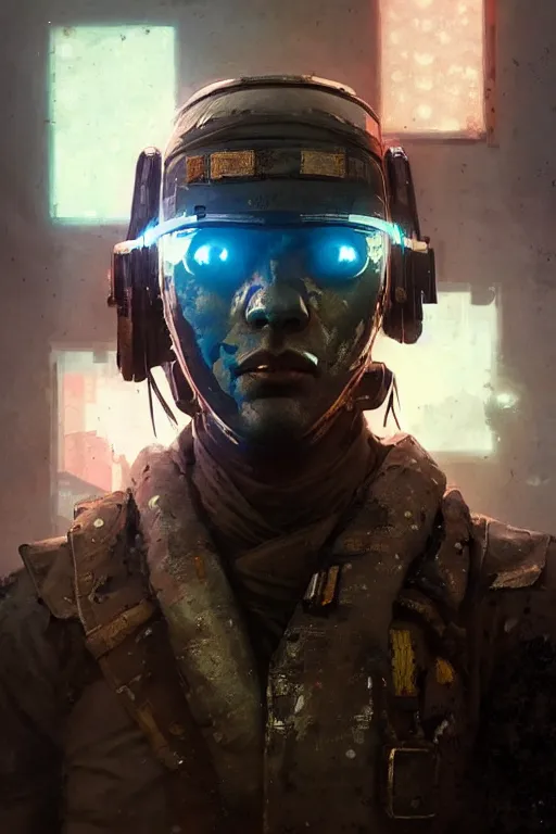 Image similar to soldier from battlefield 1, cyberpunk futuristic neon. decorated with traditional japanese ornaments by ismail inceoglu dragan bibin hans thoma greg rutkowski alexandros pyromallis nekro rene maritte illustrated, perfect face, fine details, realistic shaded, fine - face, pretty face