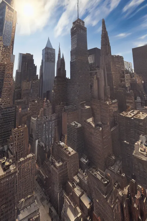 Prompt: medieval new york city, wide angle, long shadows, ultra realistic, artgem, volumetric, 8 k