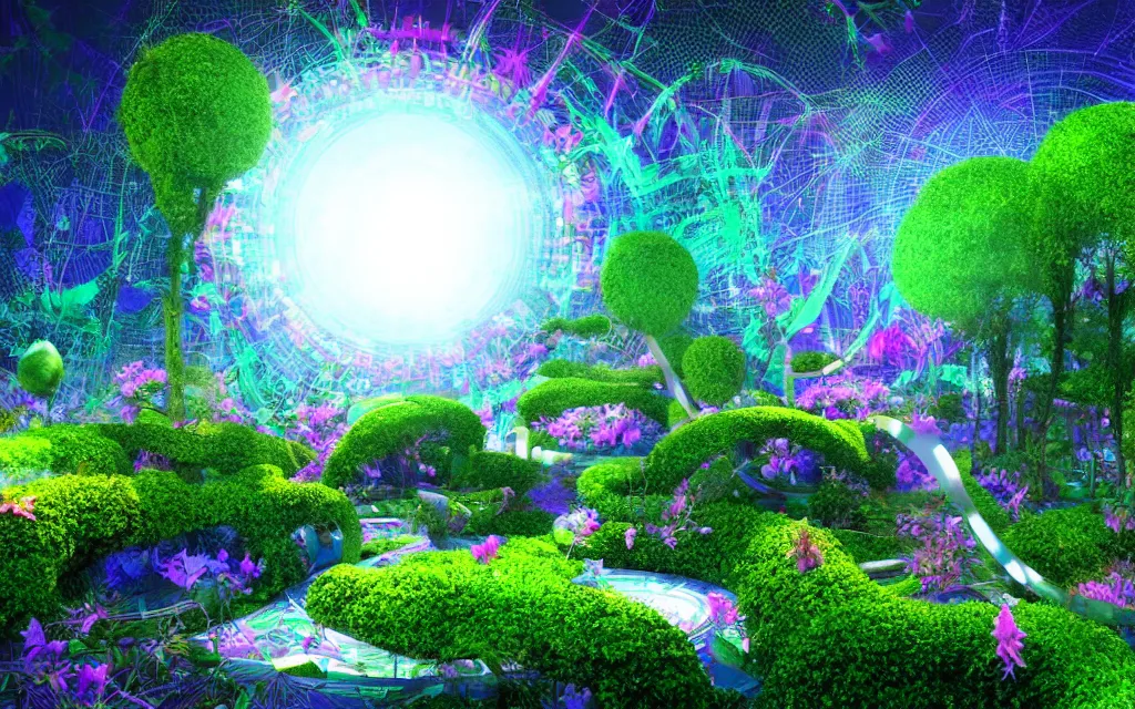 Image similar to techno - spiritual utopian futurist garden, perfect future, award winning digital art