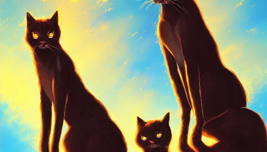 Image similar to artwork of really tall sitting cats by anato finnstark, thick brush, 4 k resolution