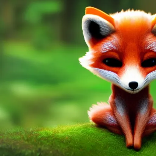 Prompt: A cute little fox in the beautiful lush forest with nice lighting. Trending on artstation, 4k digital art