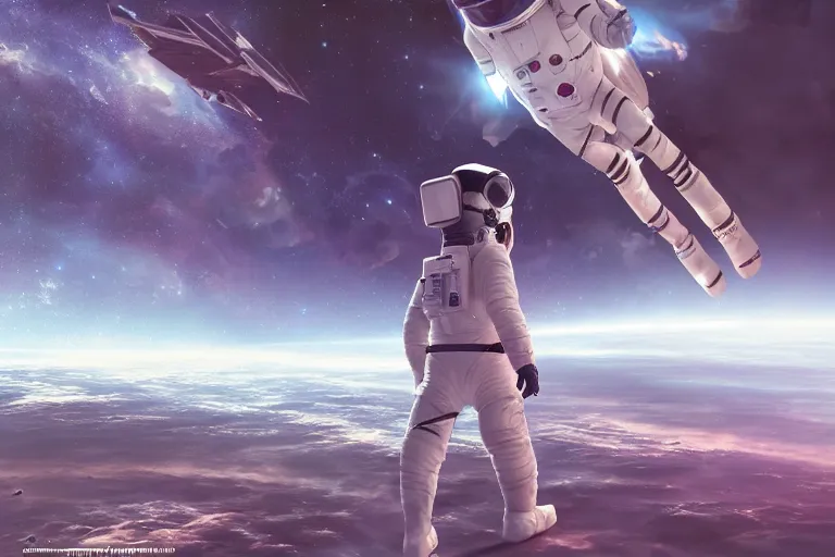 Prompt: astronaut chasing a spaceship Anime, wide angle, fine details, cinematic. galaxy starscape. realistic shaded lighting by Ilya Kuvshinov Giuseppe Dangelico Pino and Michael Garmash and Rob Rey greg rutkowski, octane render, IAMAG premiere, aaaa achievement collection, elegant freckles, cinematic hologram, fabulous, daily deviation, annual award winner