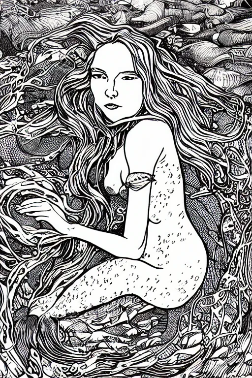 Image similar to portrait of a mermaid in kelp by MCBESS, colour print