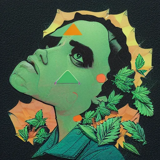 Image similar to berner profile picture by sachin teng, marijuana organic painting, marijuana, matte, hiphop, hard edges, energetic, 3 d shapes, asymmetrical, smoke, green, highly detailed