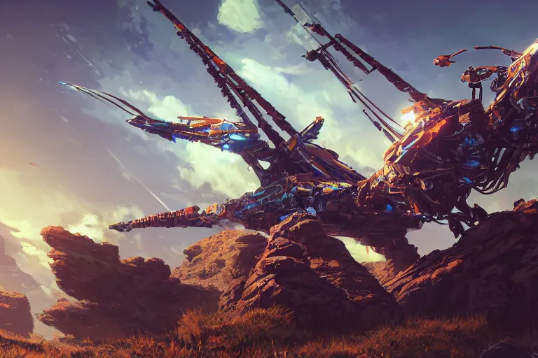 Image similar to glinthawk machine mecanical creature robot of horizon forbidden west horizon zero dawn bioluminiscence global illumination ray tracing hdr fanart arstation by ian pesty and alena aenami artworks in 4 k