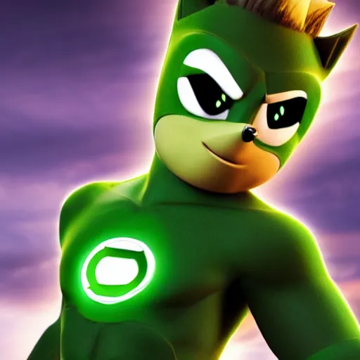 Image similar to a 3 d render of sonic as a green lantern, being epic