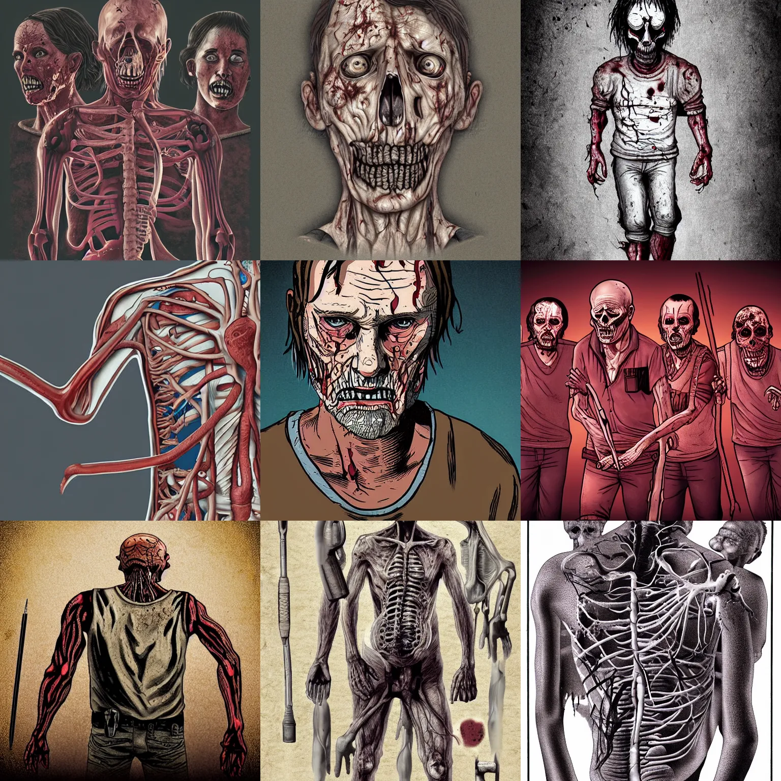Prompt: medical illustration of the walking dead,