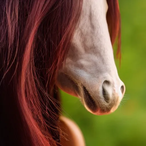 Image similar to young woman face profile with horse nose