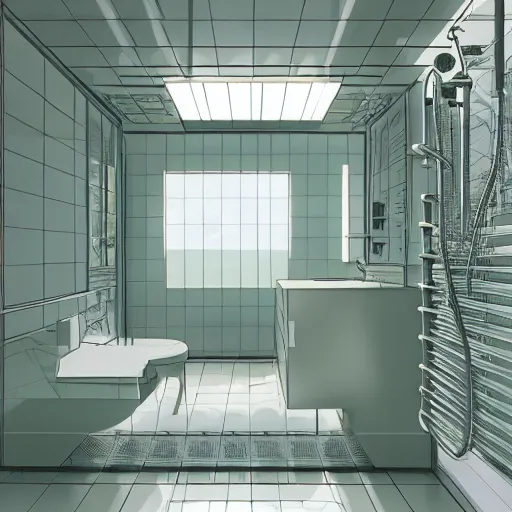 Prompt: bathroom design archi-viz biopunck grean schem, by Stanley Artgerm Lau, WLOP, Rossdraws, James Jean, Andrei Riabovitchevy, Marc Simonetti, and Sakimichan, trending on artstation