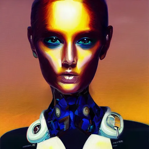 Image similar to artificial intelligence holding a frame with art fashion, gucci catwalk, oil painting, digital art, ultradetailed, artstation