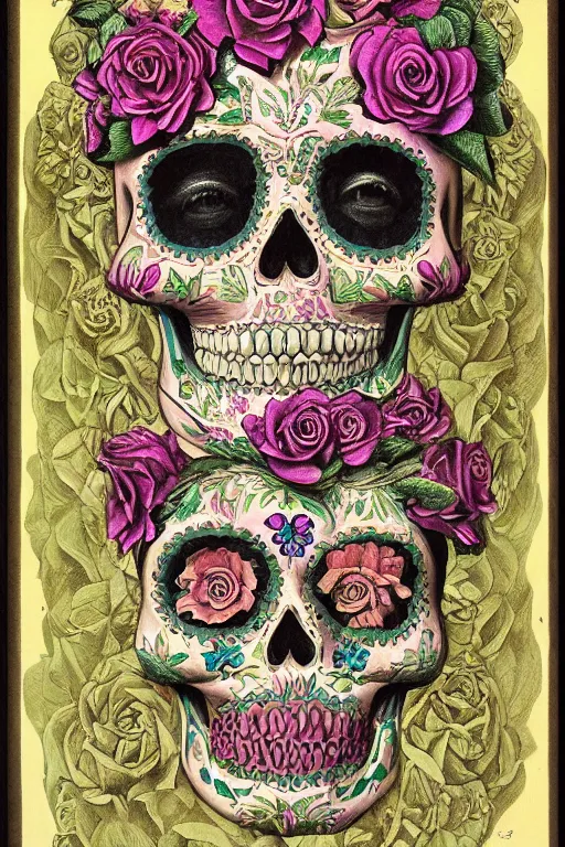 Prompt: Illustration of a sugar skull day of the dead girl, art by Ernst Haeckel