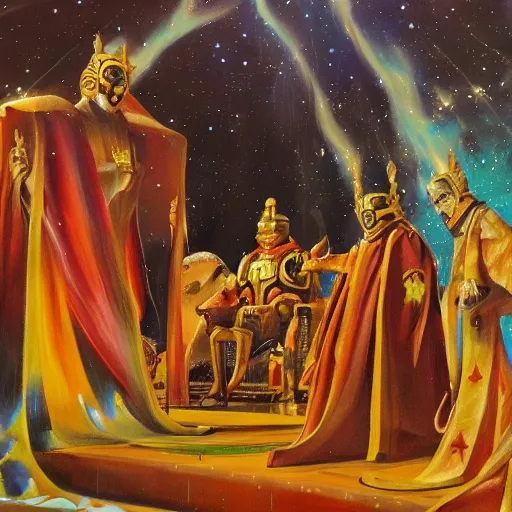 Prompt: The coronation of the emperor of the sun, sci-fi, space opera, oil painting