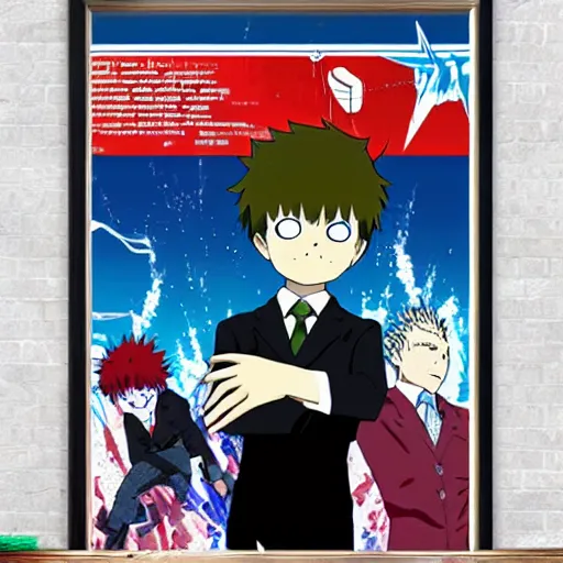 Image similar to anime poster, Mob Psycho 100, soviet