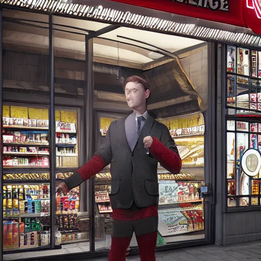 Prompt: man in giant gigarette costume standing in the front of tobacco store. ad campaign, commercial shoot, photoshoot, hyper realistic, digital painting. art station. mood lighting. skindness, highly detailed, concept art, intricate, sharp focus - h 1 2 0 0