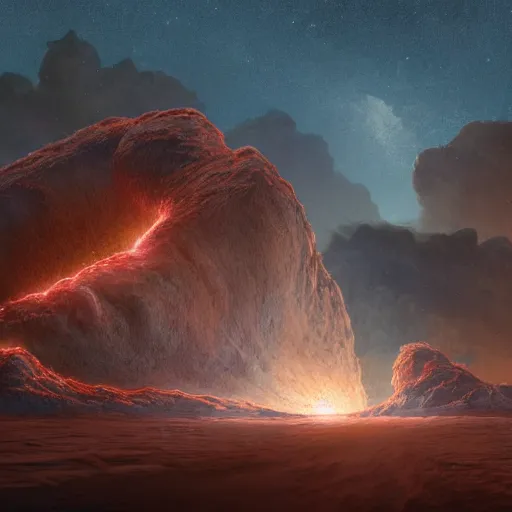 Image similar to Digital art of a meteorite containing an ant colony burning up in the atmosphere, by Jessica Rossier and Wayne Barlowe 4k prehistoric geology space hubble start nebula