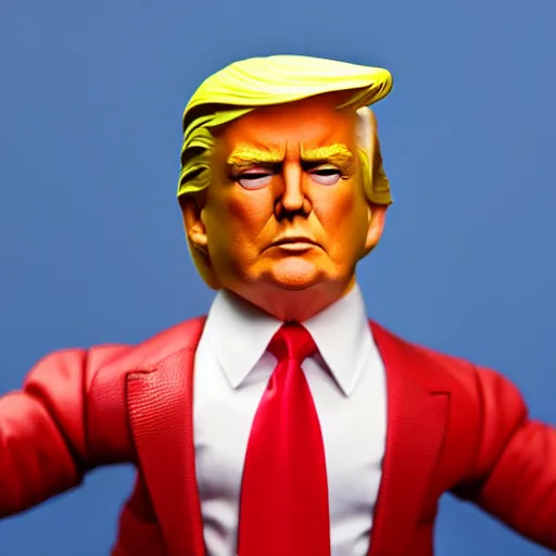 Image similar to close up of donald trump plastic action figure, 8 0 s, dslr photo