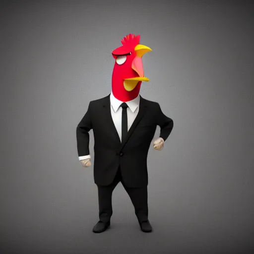 Prompt: a high quality photo of a chicken wearing a suit, realism, 8k, midjourney
