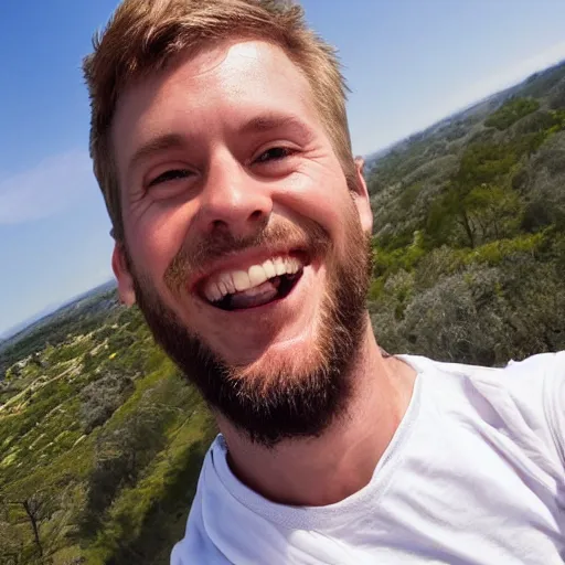 Prompt: photo of a white male smiling, closeup, selfie