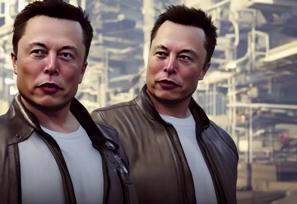 Image similar to elon musk in the video game in gta 5, gameplay screenshot, close up, 3 d rendering. unreal engine. amazing likeness. very detailed.