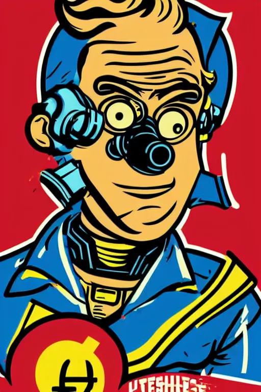 Image similar to fallout 7 6 retro futurist illustration art by butcher billy, sticker, colorful, illustration, highly detailed, simple, smooth and clean vector curves, no jagged lines, vector art, smooth andy warhol style